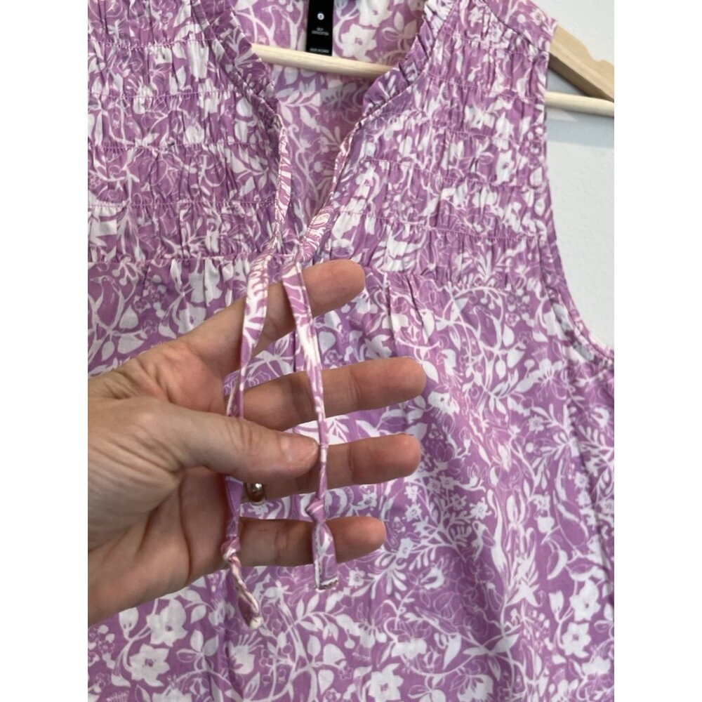 Aqua Women’s Top Small Size Floral Print Tassel Tie 100% Cotton Purple White - Picture 7 of 9
